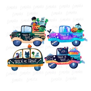 Kinderen Halloween png, Trick or Treat tas png, sublimatieontwerpen peuter jongens Halloween Truck, Spooky Season DTF-afdrukken voor kleine meisjes | 4 in 1