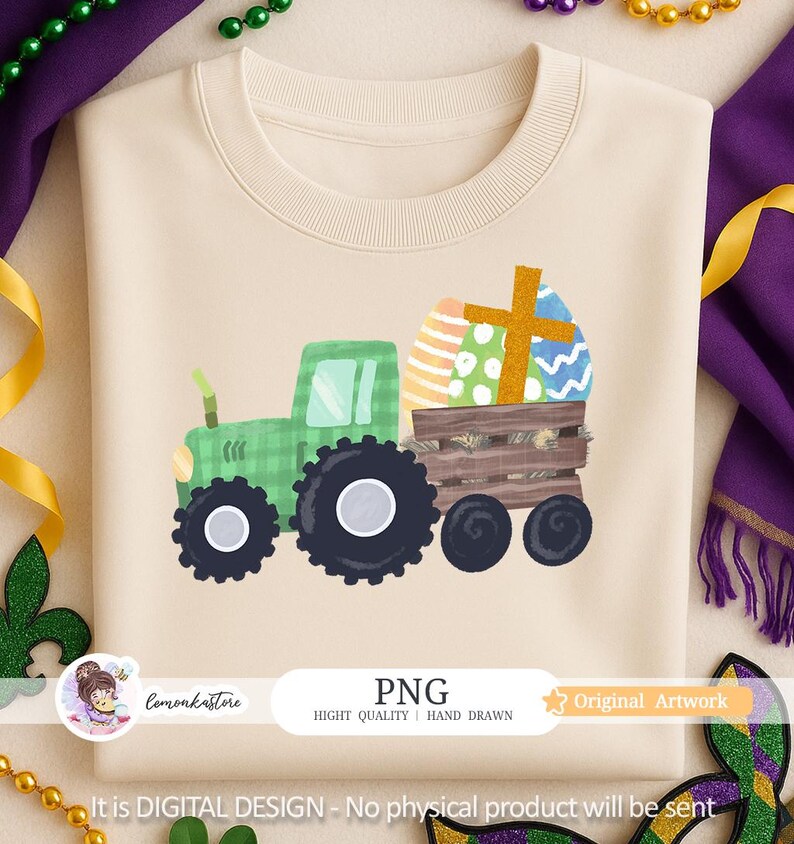 Conceptions de sublimation de PNG de Pâques d'enfants, tracteur de Pâques de ferme png, téléchargement numérique de clipart PNG de garçons de Pâques image 3