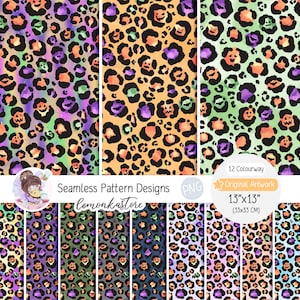 Wzór Halloween Leopard print bezszwowy na tkaninę, tapeta z nietoperzem gepardem, upiorny cyfrowy papier do scrapbookingu