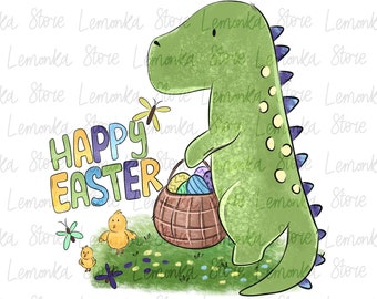 Easter Dinosaur Eggs PNG, Kids Sublimation Design Download, Happy Easter Clipart