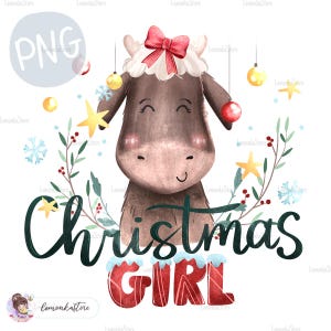 Little Girl Christmas Reindeer png, Funny Moose Bow PNG Sublimation Designs Download, Watercolor Toddler Deer PNG DTF Digital Prints