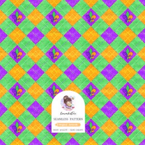 Mardi Gras Nahtlose Musterdatei, Fleur De Lis digitales Papier, Aquarell Louisiana Karneval Hintergrundtapete