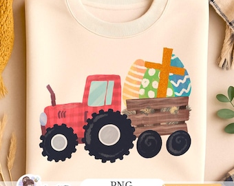 Easter Tractor PNG, Easter Eggs Clipart, Farm Kids Sublimation Design (Digital Download)