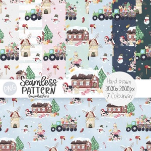 Christmas seamless pattern digital download, Farm Christmas Bundle digital paper, Kids Christmas pattern for fabric sublimation
