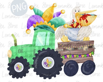 Bambini Mardi Gras png, download del design di sublimazione di Pelican Crawfish Tractor png, Mardi Gras Louisiana ClipArt