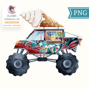 Kids Summer Ice cream Truck png, Toddler Boy Beach PNG Clipart, Watercolor Birthday Car png