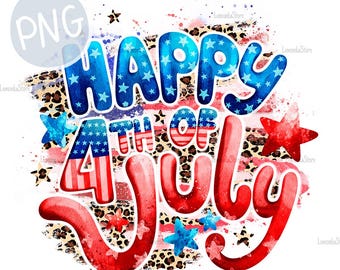 Happy 4th of July PNG: Patriotic Sublimation Design Leopard Background (Digital Download), Commercial Licence