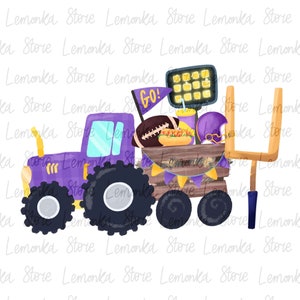 Kids Purple Football Tractor png Sublimation Design, Game Day png Digital Download, Football cheer png, Gold and purple png