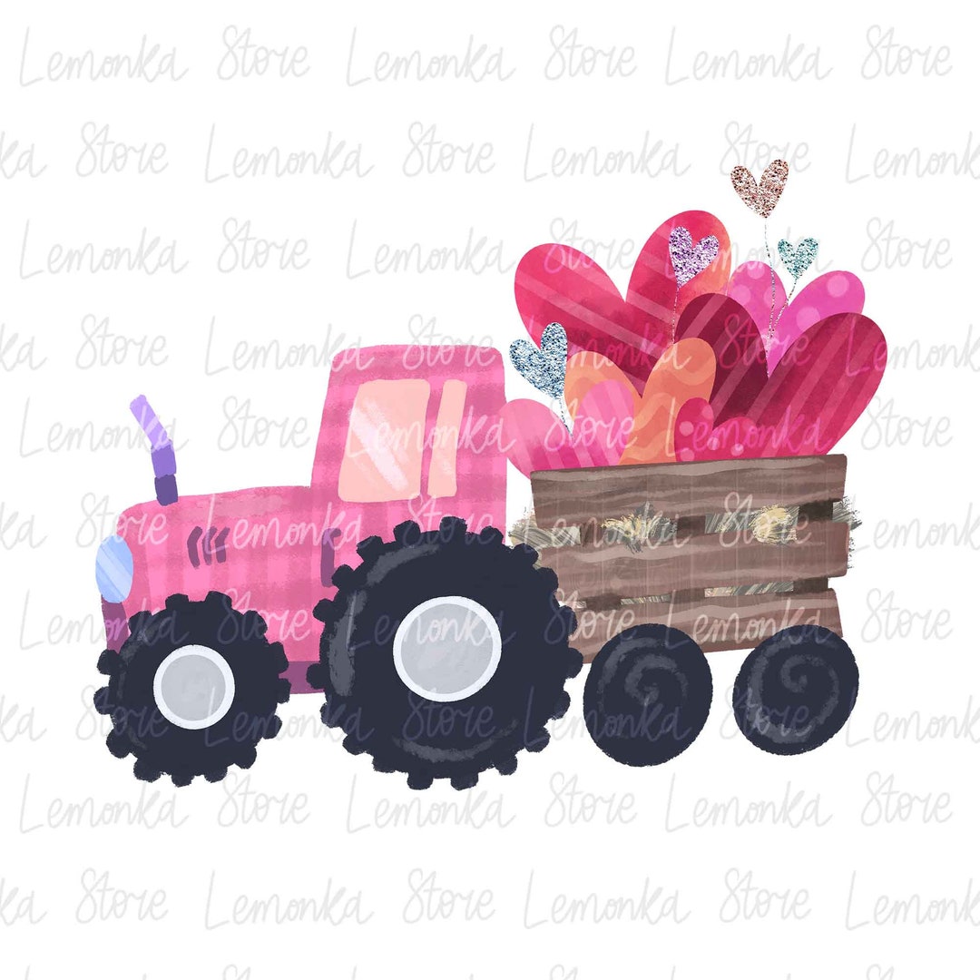Kids Pink Valentine Tractor Png, Tractor With Hearts Png, Valentines ...