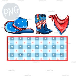 Cadre de nom du 4 juillet pour enfants, chapeau de cowboy patriotique et bottes Png, conception de sublimation occidentale du 4 juillet, clipart jour de l'indépendance