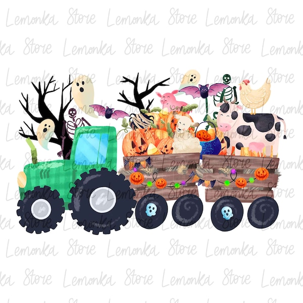 Halloween farm animals tractor png, Halloween kids sublimation designs digital download, boy Halloween png, Halloween clipart