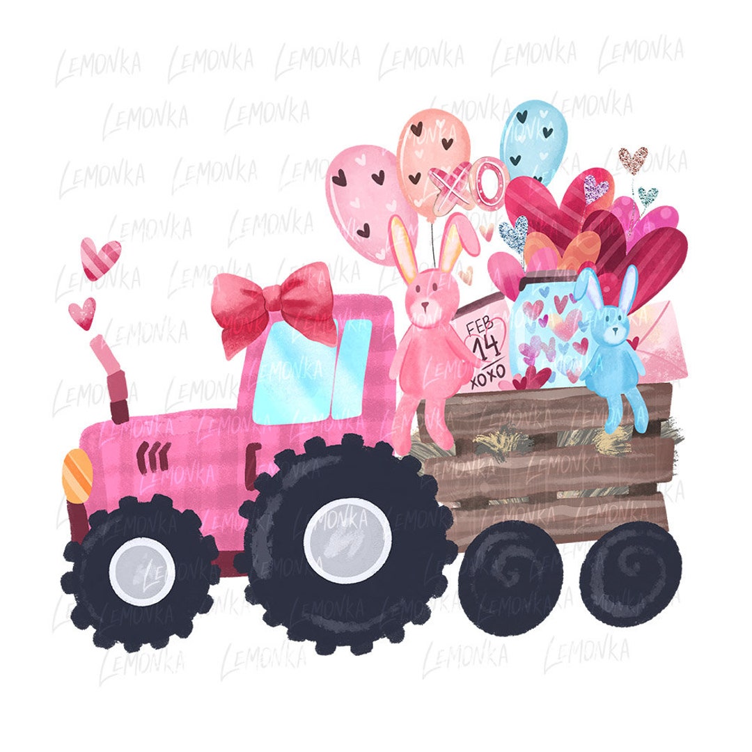 Kids Valentine Tractor Png, Tractor With Hearts Png, Valentines Girls ...