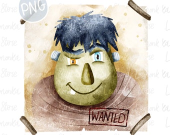 Frankenstein png, Halloween toddler boys png sublimation designs download, Spooky season png, Watercolor Cute monster png clipart