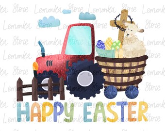 Boy Easter tractor lamb png, Easter Kids Sublimation Designs Digital Download, Farm Easter png