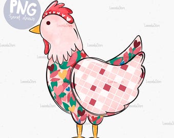 Whimsical Chicken PNG Sublimation Design, Watercolor Farm Animal Clipart (Digital Download)