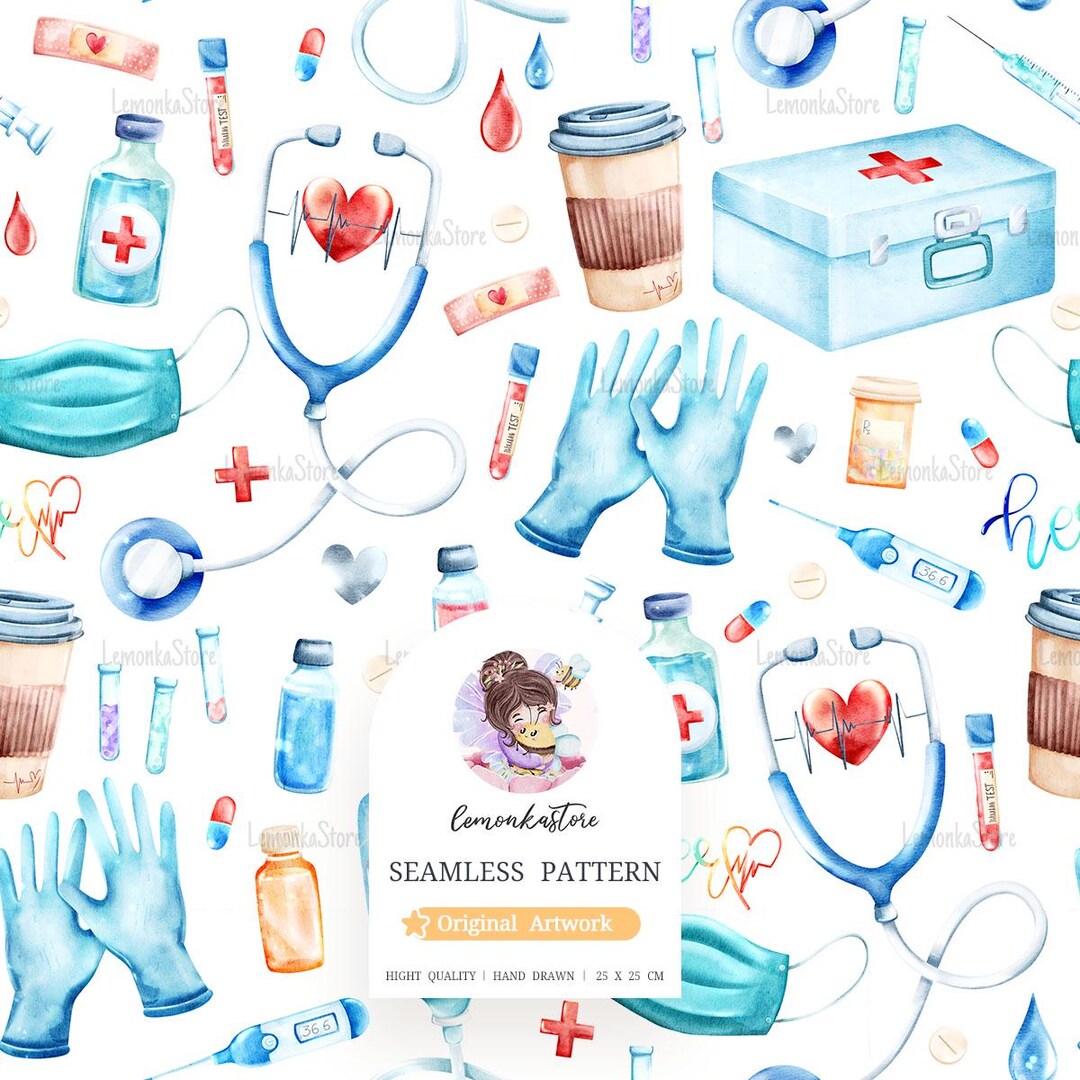 Nurse Pattern Nurse Seamless Pattern File, Printable Medical Assistant Digital ...
