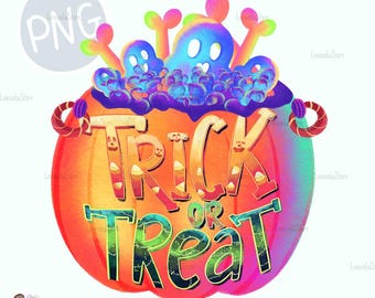 Kids Halloween Png, Colorful Pumpkin Trick or Treat PNG Sublimation Designs Download, Watercolor Whimsical Witch clipart