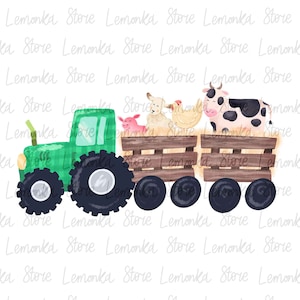Kids farmhouse tractor png, Farm animals png, boy tractor sublimation design, cow png, chicken png, farmhouse clipart png digital download