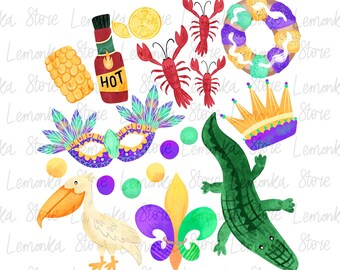 Mardi Gras Kids png Sublimation Designs Download, Alligator pelican crawfish king cake png