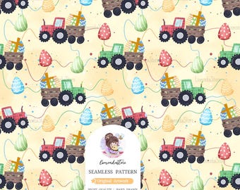 Easter Tractor Seamless Pattern: Kids Farm Digital Paper (PNG)
