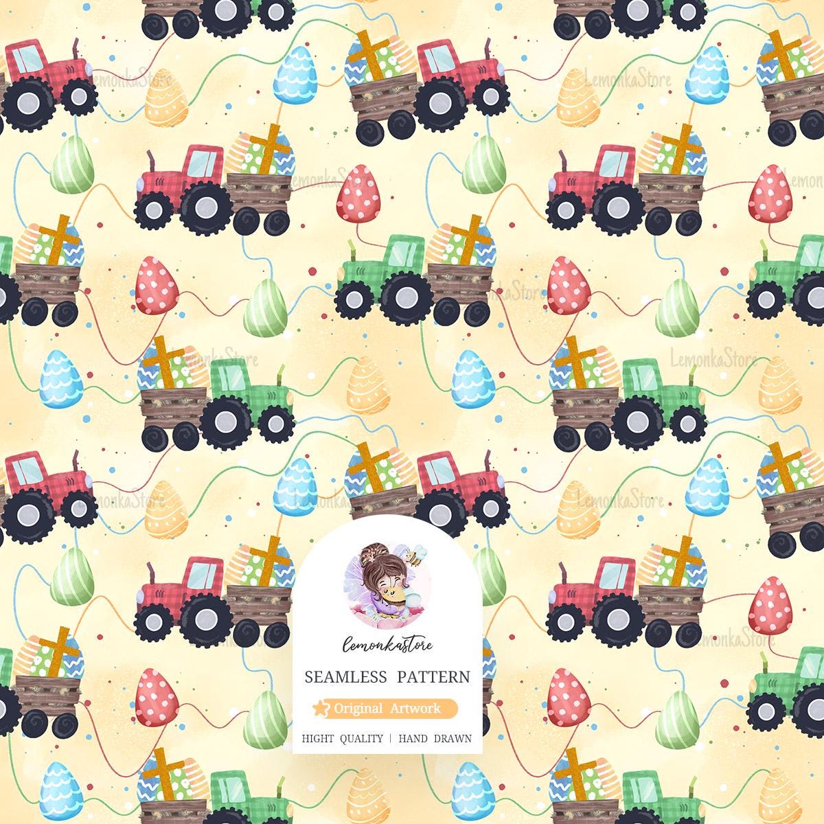 Easter Tractor Seamless Pattern: Kids Farm Digital Paper (PNG) - Etsy