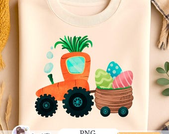 Easter Carrot Tractor PNG, Kids Easter Sublimation Design (Digital Download)