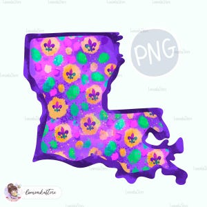 Louisiana State PNG, violet LA Mardi Gras png sublimation designs, La Nouvelle-Orléans Fleur de lys fond DTF impressions numériques