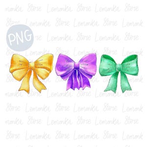 Noeud de coquette de mardi gras PNG, aquarelle trio noeuds Louisiane Girl clipart, téléchargement de dessins en Sublimation de la Nouvelle-Orléans, impression DTF carnaval