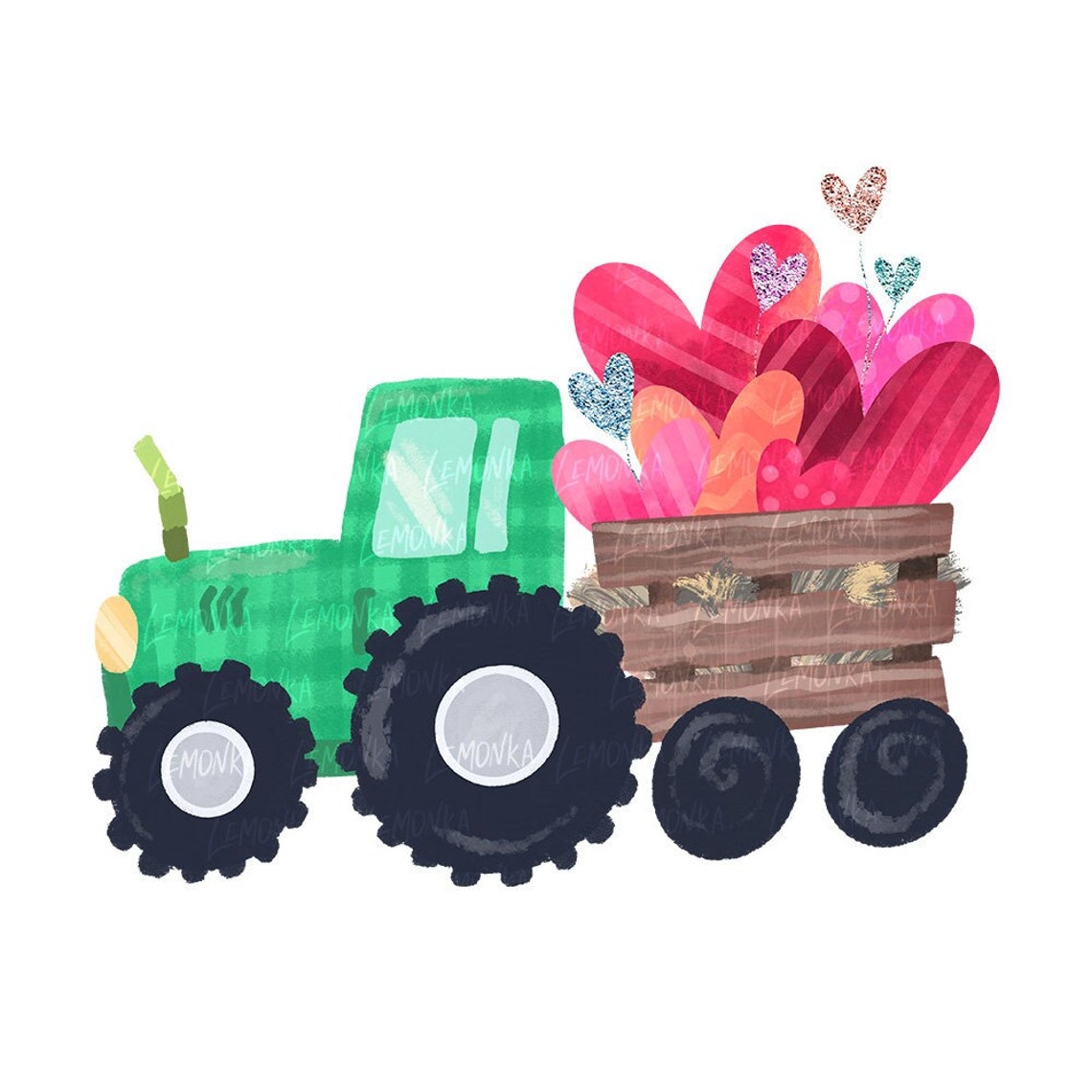 Kids Valentines Tractor Png Tractor With Hearts Png - Etsy