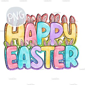 Happy Easter Png, Coquette Easter Bunny Ears sublimation design, Rainbow Easter clipart for kids