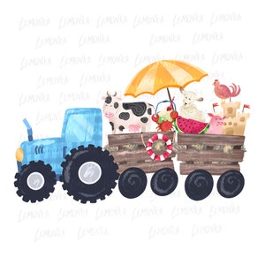 Summer tractor png, Beach tractor Farm Animals png, Summer Boys and Girls png Sublimation Designs Download