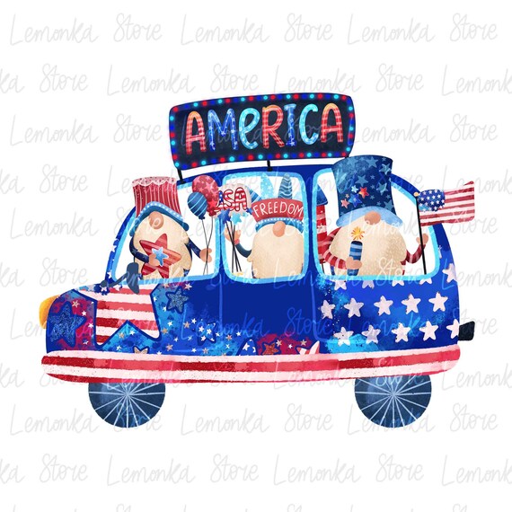 4th july kids png, 4th july truck Sublimation Designs, Patriotic gnomes png