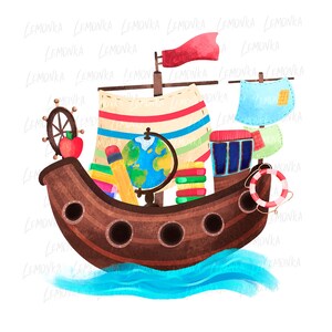 Ritorno a scuola png, Barca scolastica png, Download di disegni di sublimazione per l'asilo, Bambini in età prescolare png, Asilo nido png