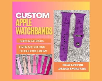 Personalized Apple Watch Band with Custom Logo Engraving – Silicone Strap for Apple Watch Series 1–9, 38mm–45mm – Custom Gift