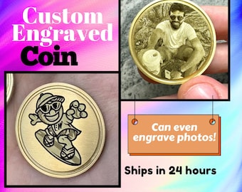 Custom Brass Challenge Coin, Decision Coin, Flip Coin, Souvenir Token, Fathers Day Gift, Gift for Her, Personalized Gift, photo engraving