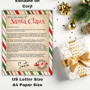 Carta personalizada de Papá Noel editable desde el escritorio de Papá Noel, Nochebuena Correo del Polo Norte Descargar plantilla imprimible