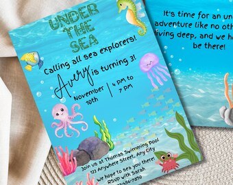 Under the Sea Birthday Invitation, Ocean Party (Digital Download)