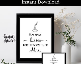 How Many Kisses Bridal Shower Game, Minimalist Printable (Instant Download)