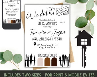 Housewarming Invites, New House Party, Instant Download, Printable Invitation Corjl Template 5x7" & Mobile Evite, Housewarming Invitations