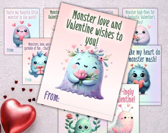 Monster Valentine's Day Cards for Kids, Classroom Valentines (Digital Download)