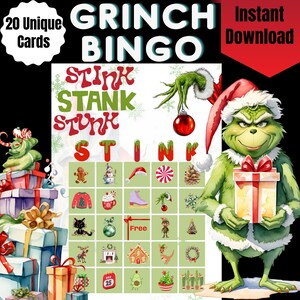 Jeu de bingo de Noël imprimable, 20 cartes de bingo uniques, activité de Noël pour les enfants, les adolescents et les adultes, jeux de classe de fête de Noël en famille