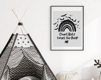 Count Bats Gothic Nursery Print | Dark Boho Wall Art (PDF & JPEG)