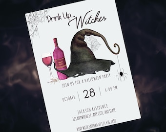 Drink Up Witches Halloween Party Invitation, Editable Template (Digital Download)