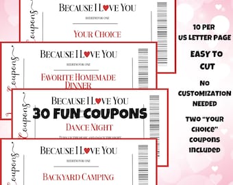 Printable Love Coupon Book, Romantic Gift (Instant Download)