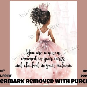 Personalised Melanin Princess Print, Nursery Decor, Nursery Prints, Girls Bedroom Prints, Queen of Curls, Princess Decor, Black Girl Magic