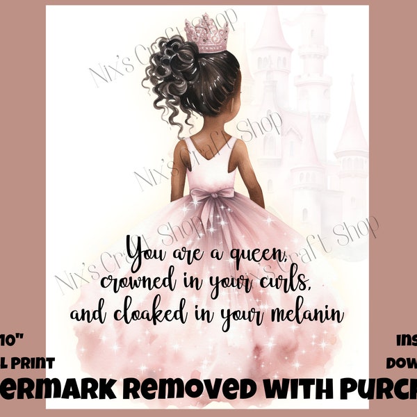 Personalised Melanin Princess Print, Nursery Decor, Nursery Prints, Girls Bedroom Prints, Queen of Curls, Princess Decor, Black Girl Magic