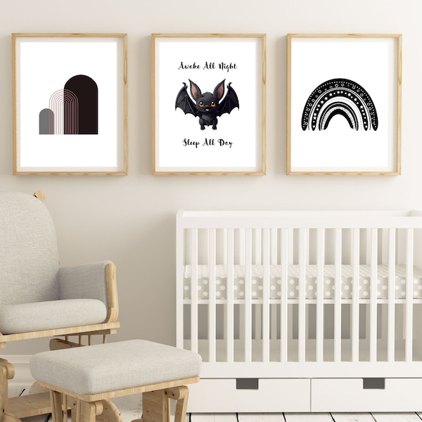 Bat Nursery Art, Boho nursery decor girl, Goth Nursery, Printable Wall Art | Gothic Nursery | Instant Digital Download, Nursery Shelf Decor