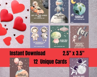 Tarjetas de San Valentín del espacio exterior para niños, etiquetas de regalo imprimibles (descarga instantánea)