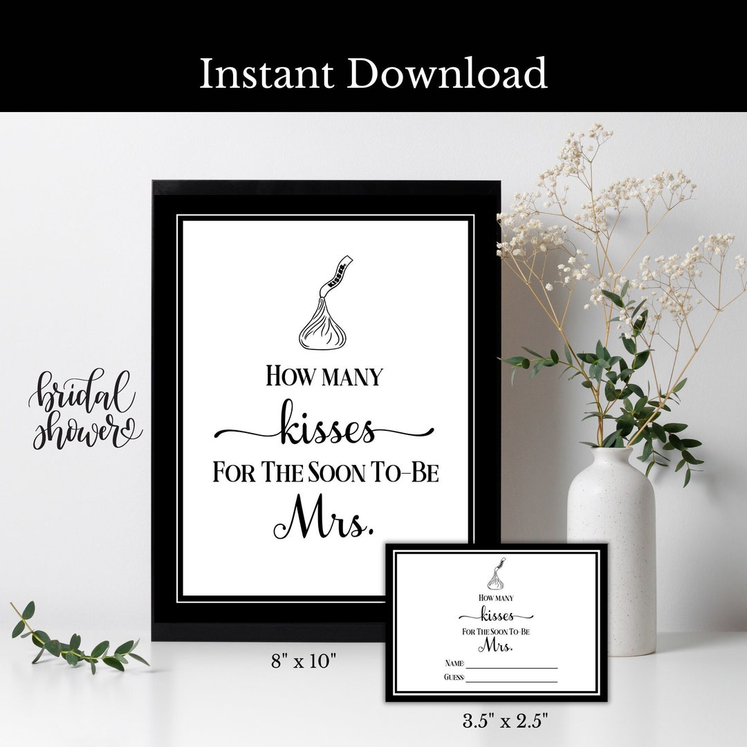 How Many Kisses Bridal Shower Game, Hershey Kisses Game, Minimalist