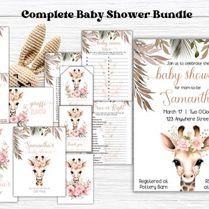 Paquete editable para baby shower A Little Wild One, paquete para baby shower con temática de jungla de safari, mega paquete para baby shower con temática de animales de safari